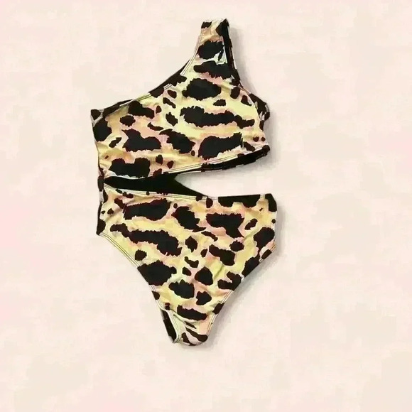 Women's Leopard Print One-Piece Swimsuit Padded Cups Size L Multicolor Fashion - Picture 5 of 5